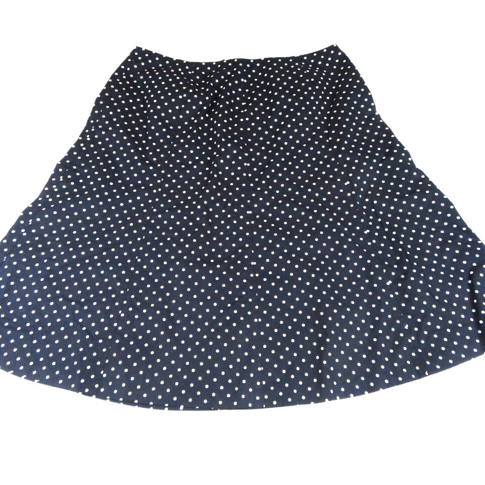 LANDS' END dark navy blue with white polka dots skirt Size 14